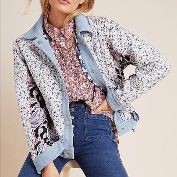 Anthro BlankNYC Denim-Trimmed Reversible Patchwork Jacket - M